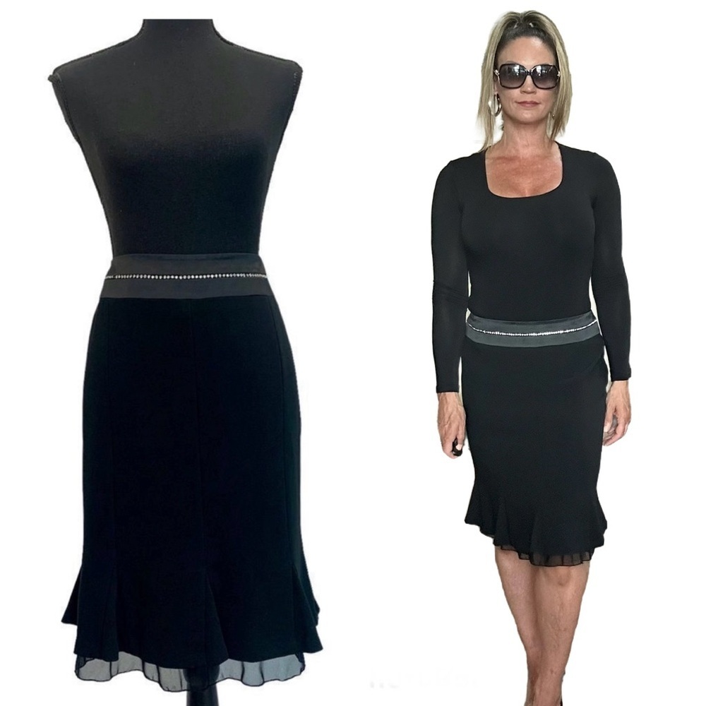 Bianca Nygard Black rhinestone trim pleated pencil skirt Sz 8